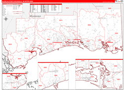 Gulfport-Biloxi-Pascagoula Metro Area Wall Map Red Line Style 2026